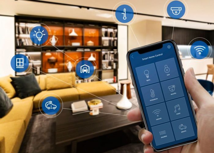 Ambiente de automação residencial com sala de estar