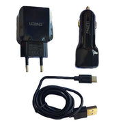 Kit Carregador Lelong 3 Em 1 Cabo Tipo-C + Fonte Carregadora + Adaptador Veicular, Preto, LE-221C - Forcetech